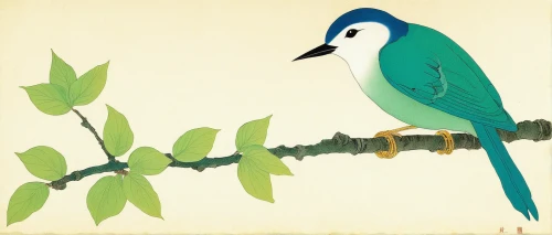 green jay,bird illustration,broadbill,blue-capped motmot,bird painting,flower and bird illustration,song bird,lazuli bunting,bird on branch,white-crowned,blue bird,cape white-eye,green-tailed emerald,passerine bird,tropical bird climber,spring bird,nature bird,bird drawing,blue parakeet,green bird,Illustration,Japanese style,Japanese Style 21