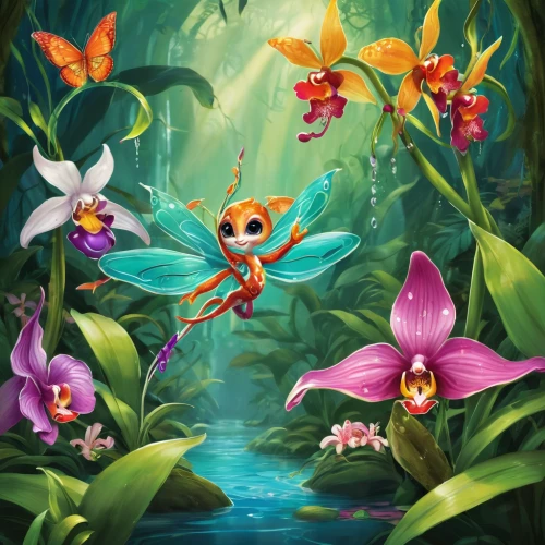 vanessa (butterfly),butterfly background,tiger lily,jewel bugs,fire-star orchid,fairy world,flower fairy,butterfly swimming,fairies aloft,viceroy (butterfly),rosa 'the fairy,tropical butterfly,pollinator,chasing butterflies,fairy forest,flower background,butterfly floral,cartoon flowers,cupido (butterfly),butterflies,Illustration,Abstract Fantasy,Abstract Fantasy 13