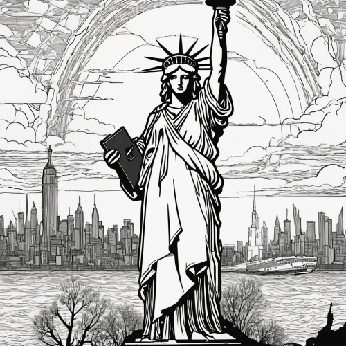 liberty enlightening the world,lady liberty,the statue of liberty,statue of liberty,a sinking statue of liberty,liberty statue,queen of liberty,lady justice,statue of freedom,liberty,liberty island,usa landmarks,justitia,mother earth statue,united states of america,big apple,coloring page,america,united state,figure of justice,Illustration,Black and White,Black and White 24
