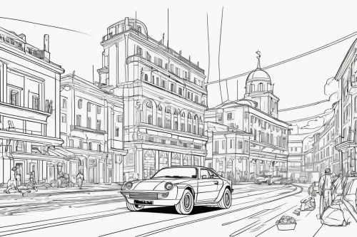 nevsky avenue,mono-line line art,townscape,street scene,line drawing,street view,wenceslas square,street plan,line-art,mono line art,arbat street,the boulevard arjaan,city scape,coloring page,pedestrian zone,city corner,concept art,greystreet,shopping street,st petersburg,Illustration,Black and White,Black and White 04