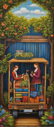 cart of apples,apple harvest,garden bench,romantic scene,flower cart,girl picking apples,khokhloma painting,wooden wagon,fruit stand,wooden bench,picnic basket,stage curtain,persian norooz,picnic boat,the annunciation,children's background,harpsichord,puppet theatre,basket of apples,theater curtain,Illustration,Abstract Fantasy,Abstract Fantasy 12
