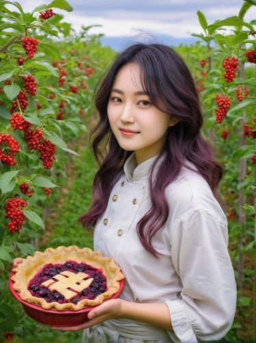 blueberry pie,blackberry pie,strawberry pie,queen of puddings,fruit pie,sujeonggwa,cherry pie,red velvet,pi mai,solar,tomato pie,many berries,strawberry tart,woman holding pie,rowanberries,yuri,phuquy,azuki bean,buffaloberries,gochujang,Illustration,Japanese style,Japanese Style 18