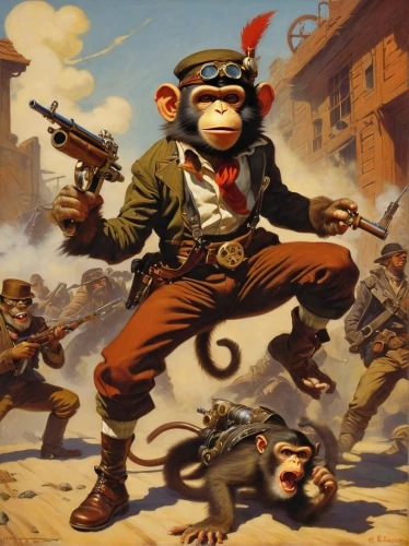 war monkey,monkey soldier,monkey gang,monkeys band,the monkey,monkey,guerrilla,kong,ww2,troop,monkey island,wwii,monkey family,chimpanzee,barbary monkey,monkeys,world war ii,war,red army rifleman,second world war,Illustration,Retro,Retro 10