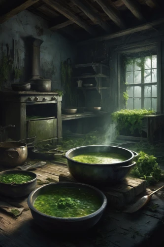 culinary herbs,cooking pot,sorrel soup,watercress,soup greens,cookery,the kitchen,kitchen,cooking vegetables,potions,vegetables landscape,pea soup,victorian kitchen,soup kitchen,cooking ingredients,parsley family,parsley,houseplant,juice plant,potted plants,Conceptual Art,Fantasy,Fantasy 12