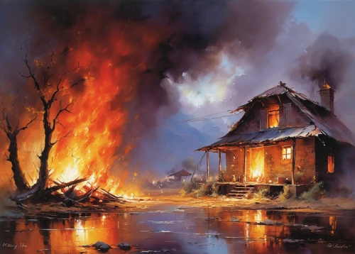 burning house,house fire,the conflagration,fire damage,log fire,home destruction,fire in fireplace,fire-fighting,wildfire,fire artist,fire disaster,city in flames,fireplaces,rain of fire,conflagration,fisherman's house,the house is on fire,home landscape,fire ladder,fires,Conceptual Art,Oil color,Oil Color 03