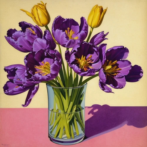 tommie crocus,still life of spring,tulipan violet,crocuses,crocuss,crocus,violet tulip,crocus flowers,irises,purple crocus,andy warhol,spring crocus,warhol,purple irises,flowers png,saffron crocus,flower painting,jonquil,tulipa,tulips,Illustration,Retro,Retro 15