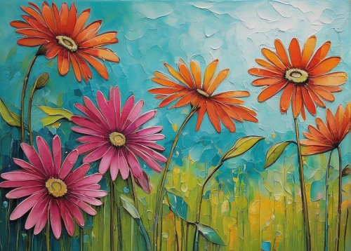 gerbera daisies,barberton daisies,flower painting,african daisies,sun daisies,blanket flowers,blue daisies,daisy flowers,daisies,colorful daisy,flower meadow,meadow in pastel,pink daisies,australian daisies,coneflowers,sunflowers in vase,south african daisy,gazania,ox-eye daisy,african daisy,Illustration,Paper based,Paper Based 06