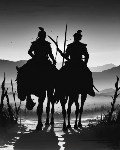 cowboy silhouettes,guards of the canyon,pilgrims,silhouettes,cavalry,silhouette art,don quixote,western riding,halloween silhouettes,couple silhouette,swordsmen,horsemen,western film,patrols,cossacks,art silhouette,silhouetted,samurai,horseman,hunting scene,Illustration,Black and White,Black and White 33