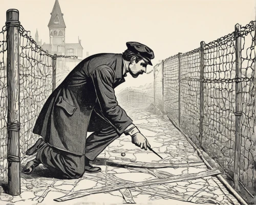chain-link fencing,wire fencing,wire mesh fence,prison fence,prisoner,home fencing,tradesman,safety net,forced labour,steel scaffolding,wire fence,construction of the wall,fencing,electric fence,barbwire,ironworker,wire mesh,scaffold,labour market,bricklayer,Illustration,Retro,Retro 11