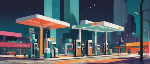 electric gas station,gas-station,retro diner,gas station,petrol pump,busstop,futuristic landscape,city trans,e-gas station,convenience store,city corner,colorful city,bus stop,metropolis,city blocks,cityscape,isometric,abstract retro,cities,sci fiction illustration,Illustration,Vector,Vector 08