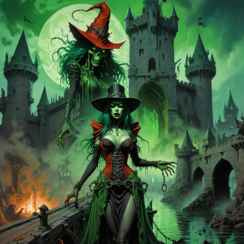 wicked witch of the west,undead warlock,spawn,the enchantress,sorceress,halloween witch,celebration of witches,patrol,dodge warlock,background ivy,witch,witch's hat,witch ban,witch hat,halloween background,witch broom,witch house,heroic fantasy,vampire woman,gothic woman,Illustration,Realistic Fantasy,Realistic Fantasy 47