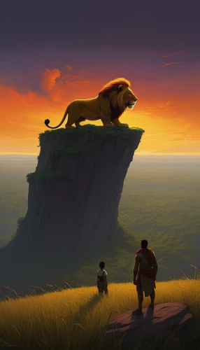 the lion king,lion king,bear guardian,simba,guards of the canyon,lions,lion father,grizzlies,serengeti,circle of life,the horizon,the sphinx,hunting scene,world digital painting,travelers,journey,cub,king of the jungle,digital painting,two lion,Conceptual Art,Sci-Fi,Sci-Fi 07