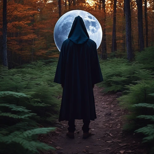 blue moon,hooded man,full moon,moon phase,sleepwalker,full moon day,photomanipulation,cloak,conceptual photography,big moon,photo manipulation,grimm reaper,super moon,photoshop manipulation,herfstanemoon,phase of the moon,hanging moon,the mystical path,the wanderer,lunar phase,Photography,Documentary Photography,Documentary Photography 34