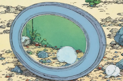 porthole,round frame,background with stones,round window,pond lenses,oval frame,magnifier glass,round hut,exterior mirror,mirror in the meadow,magnify glass,magnifier,circle shape frame,water mirror,parabolic mirror,crystal egg,circular puzzle,outside mirror,spherical image,magic mirror,Illustration,Japanese style,Japanese Style 11