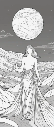 heliosphere,mono line art,mother earth,astral traveler,cosmos wind,sci fiction illustration,sun bride,the wind from the sea,mono-line line art,the snow queen,celestial body,book illustration,andromeda,lineart,coloring page,angel line art,cybele,hoopskirt,the sea maid,silver surfer,Illustration,Black and White,Black and White 04