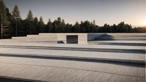 amphitheater,archidaily,concrete slabs,holocaust memorial,concrete blocks,wooden decking,flat roof,roof landscape,exposed concrete,amphitheatre,wood deck,prefabricated buildings,concrete construction,open air theatre,theater stage,daylighting,timber house,corten steel,benches,3d rendering,Architecture,Urban Planning,Aerial View,Urban Design