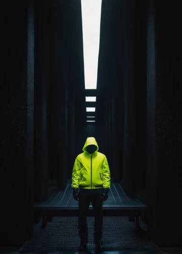 high-visibility clothing,yellow light,windbreaker,neon human resources,prisoner,parka,construction worker,underground,engineer,neon,conceptual photography,steelworker,worker,pedestrian,hazmat suit,radiation,pawn,hooded man,rain suit,photo manipulation,Photography,Artistic Photography,Artistic Photography 10