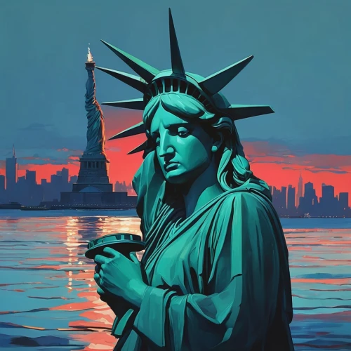 a sinking statue of liberty,lady liberty,liberty enlightening the world,statue of liberty,the statue of liberty,queen of liberty,america,liberty,liberty statue,americana,modern pop art,usa landmarks,american,liberty island,cool pop art,united states of america,new york,u s,statue of freedom,usa,Conceptual Art,Fantasy,Fantasy 19
