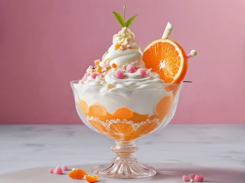 mandarin sundae,knickerbocker glory,tutti frutti,sundae,orange blossom,cranachan,falooda,orange cream,food photography,food styling,blancmange,crème fraîche,syllabub,fruit ice cream,ambrosia,cream topping,trifle,whipped ice cream,peppered orange,meringue,Conceptual Art,Fantasy,Fantasy 24