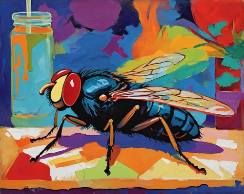 blue wooden bee,flower fly,housefly,dung fly,artificial fly,carpenter ant,house fly,blue-winged wasteland insect,drosophila,carpenter bee,bumblebee fly,blowflies,syrphid fly,cicada,robber flies,drone bee,black fly,flies,glass painting,drosophila melanogaster,Conceptual Art,Oil color,Oil Color 25