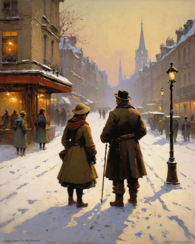lev lagorio,hamelin,snow scene,street scene,lamplighter,winter morning,winter service,bougereau,in the winter,russian winter,grissini,the pied piper of hamelin,prague,early winter,asher durand,snowstorm,gas lamp,andreas achenbach,universal exhibition of paris,montmartre,Art,Classical Oil Painting,Classical Oil Painting 32