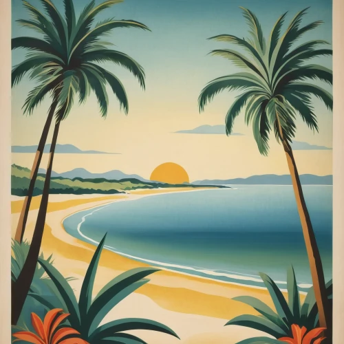 travel poster,beach landscape,tropical beach,palmtrees,coconut trees,watercolor palm trees,tropical sea,coconut palms,tropic,palm trees,palm field,beach scenery,south pacific,tropics,two palms,palms,tropical island,palm pasture,palm forest,palmtree,Art,Artistic Painting,Artistic Painting 21