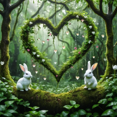 fairy forest,rabbits,rabbits and hares,nature love,easter background,tree heart,rabbit family,hare trail,bunnies,forest background,a heart for animals,fairy world,heart background,fairytale forest,elven forest,children's background,white bunny,easter rabbits,enchanted forest,hares,Photography,General,Natural