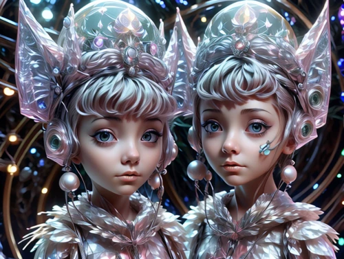 fairies,doll looking in mirror,elves,vintage fairies,mirror image,christmas dolls,3d fantasy,mirrored,fantasy portrait,gemini,meridians,porcelain dolls,doll figures,mirrors,faery,dolls,fawns,christmas angels,parallel worlds,twins