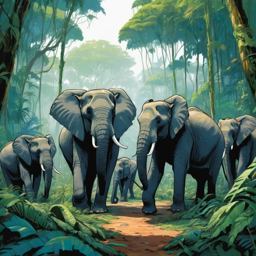 elephant herd,elephants,cartoon elephants,african elephants,elephants and mammoths,forest animals,wild animals crossing,elephant camp,tropical animals,african elephant,pachyderm,elephant ride,elephantine,elephant,animal migration,asian elephant,mammals,woodland animals,elephant line art,african bush elephant,Conceptual Art,Fantasy,Fantasy 08