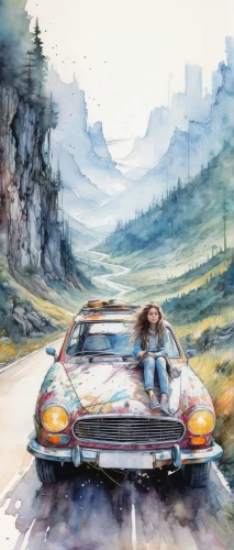 ferrari daytona,watercolor background,alpine drive,lupin,lotus europa,girl and car,etype,watercolor painting,porsche 914,open road,watercolor,long road,drive,mountain pass,croft,road forgotten,alpine style,roadrunner,honeymoon,alpine,Illustration,Paper based,Paper Based 13