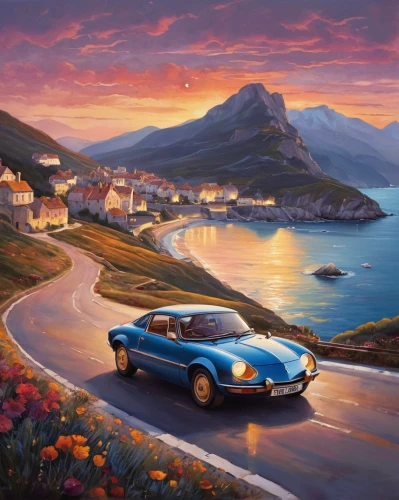 porsche 356,porsche 912,austin-healey sprite,porsche 911,ferrari 275,alpine drive,porsche 911 classic,porsche 356/1,porsche targa,porsche,porsche 718,porsche 928,porsche 911 targa,jensen-healey,austin-healey 100,porsche 550,lotus europa,jaguar e-type,alpine sunset,austin-healey 3000,Illustration,Abstract Fantasy,Abstract Fantasy 11