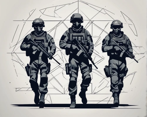 soldiers,infantry,vector graphic,game illustration,vector art,eod,vector illustration,army men,military organization,federal army,swat,low poly,vector image,arrow line art,the military,mute,officers,sci fiction illustration,patrols,low-poly,Illustration,Black and White,Black and White 32