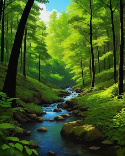 forest landscape,forest background,green forest,forests,forest,forest glade,green landscape,landscape background,streams,creek,mixed forest,mountain stream,clear stream,the forests,nature landscape,riparian forest,natural scenery,deciduous forest,stream,coniferous forest,Conceptual Art,Fantasy,Fantasy 16