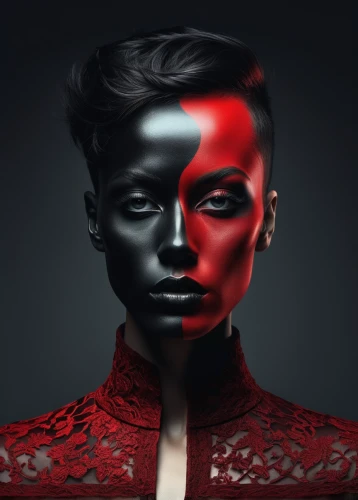 red skin,red paint,maraschino,cosmetic,dark portrait,mannequin,artist color,retouching,lacquer,humanoid,bodypaint,image manipulation,tilda,harlequin,sculpt,vampire woman,photoshop manipulation,photomanipulation,retouch,black-red gold,Photography,Artistic Photography,Artistic Photography 05