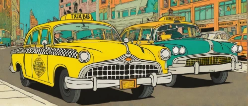 yellow taxi,taxicabs,new york taxi,cabs,yellow cab,taxi cab,yellow car,trolleybuses,taxi,school buses,beetles,schoolbus,cab driver,city car,travel poster,school bus,cartoon car,street car,illustration of a car,vintage illustration,Illustration,Japanese style,Japanese Style 16