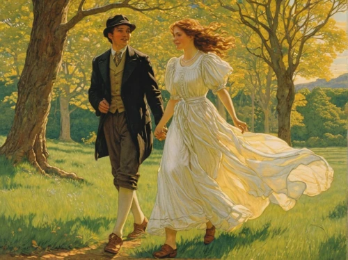 young couple,courtship,idyll,vintage man and woman,vintage boy and girl,promenade,romantic scene,romantic portrait,man and wife,as a couple,engagement,man and woman,meadows,dancing couple,serenade,two people,girl in a long dress,honeymoon,girl and boy outdoor,walk in a park,Illustration,Retro,Retro 01