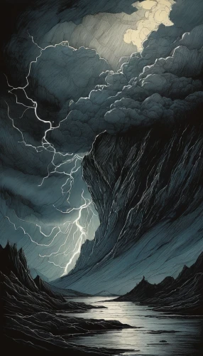 sea storm,maelstrom,thunderclouds,thunderstorm,stormy sea,storm,storm clouds,thunderheads,thundercloud,nature's wrath,strom,thunderhead,fjord,thunderstorm mood,stormy clouds,storm surge,lysefjord,rogue wave,stormy,tidal wave,Illustration,Realistic Fantasy,Realistic Fantasy 29