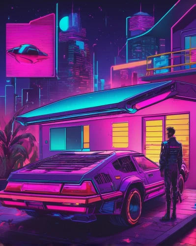 80s,80's design,neon arrows,futuristic,cyberpunk,retro styled,neon,retro background,miami,retro diner,neon lights,motel,aesthetic,retro car,neon coffee,testarossa,pontiac fiero,retro,neon ghosts,corvette,Conceptual Art,Sci-Fi,Sci-Fi 27