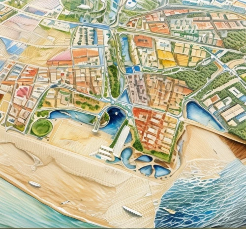 lido di ostia,viareggio,aerial view of beach,valdes peninsula,bondi,seaside resort,rimini,warnemünde,mediterranean sea,margarita island,varadero,ventura,bondi beach,mamaia,mediterranean,hua hin,relief map,colored pencil background,copacabana,burano