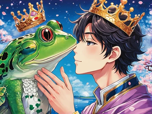 frog prince,frog king,kawaii frogs,frog background,kawaii frog,green frog,kissing frog,frog,frog gathering,true frog,prince and princess,frog man,prince,frog through,man frog,frogs,bullfrog,boreal toad,bufo,amphibians,Illustration,Japanese style,Japanese Style 04