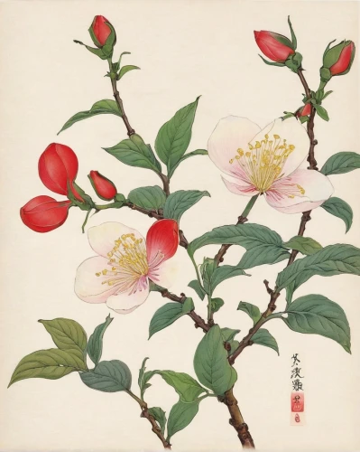 japanese camellia,camellia sasanqua,camellia blossom,rosa chinensis,chinese magnolia,rosa omeiensis,illustration of the flowers,rosa sinensis,rosa sericea,rosa-sinensis,rosa spinosissima,yulan magnolia,camellias,camellia,dog-rose,rosaceae,magnoliaceae,rosa caninas,camelliers,rosa canina,Illustration,Japanese style,Japanese Style 18