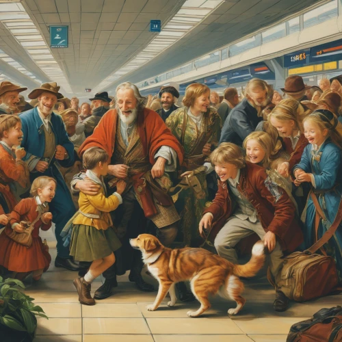 pilgrims,the pied piper of hamelin,gullivers travels,school children,parents with children,blessing of children,pied piper,travelers,orphans,seven citizens of the country,milvus migrans,parents and children,the market,migrants,walk with the children,migration,children,carol singers,saint nicholas' day,vintage children,Art,Classical Oil Painting,Classical Oil Painting 37