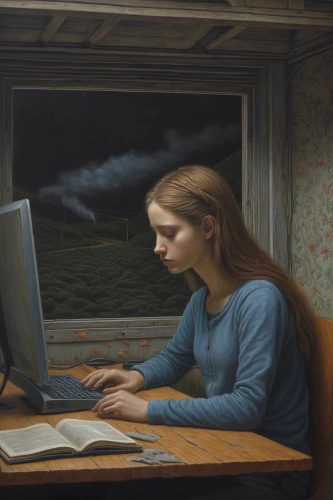girl at the computer,girl studying,internet addiction,man with a computer,computer addiction,computer art,computer,computing,women in technology,night administrator,girl with bread-and-butter,publish a book online,girl sitting,girl in a long,computer room,distance-learning,programmer,computational thinking,blogging,woman sitting,Conceptual Art,Daily,Daily 30