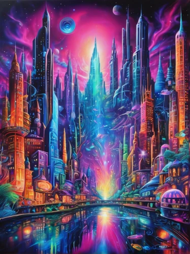 futuristic landscape,fantasy city,metropolis,cityscape,colorful city,alien world,city cities,fantasy world,space art,fantasy landscape,alien planet,fantasy art,3d fantasy,psychedelic art,dream world,city skyline,sci - fi,sci-fi,sci fi,futuristic,Illustration,Realistic Fantasy,Realistic Fantasy 37