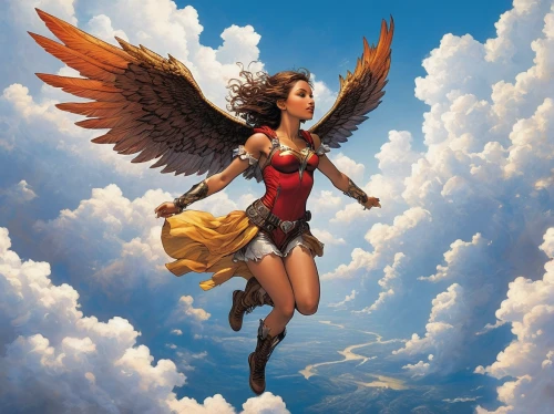 wonderwoman,flying girl,fantasy woman,business angel,archangel,wonder woman,goddess of justice,the archangel,guardian angel,wonder woman city,angel moroni,heroic fantasy,flying heart,fantasy art,sci fiction illustration,angel girl,believe can fly,fire angel,winged heart,winged,Illustration,American Style,American Style 02