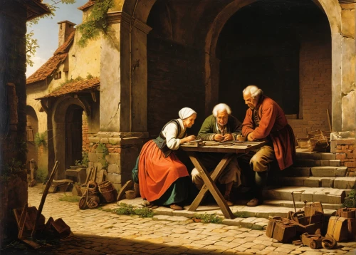 woman praying,candlemas,holy family,the annunciation,praying woman,monks,children studying,chess game,woman at the well,meticulous painting,saint mark,samaritan,church painting,soup kitchen,nativity of jesus,pilgrims,charity,nativity of christ,nativity,italian painter,Art,Classical Oil Painting,Classical Oil Painting 25