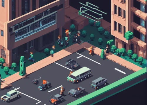 isometric,city corner,tokyo city,pixel art,city blocks,game illustration,parking place,intersection,street canyon,low poly,parking lot,pedestrian,rescue alley,low-poly,business district,suburb,apartment block,pixel cells,tokyo,city highway,Unique,Pixel,Pixel 01