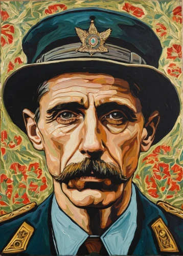 brigadier,policeman,garda,inspector,park ranger,anzac,fire marshal,vincent van gough,david bates,ho chi minh,colonel,police officer,gallantry,military officer,police hat,jozef pilsudski,anzac day,peaked cap,sheriff,casement,Art,Artistic Painting,Artistic Painting 07
