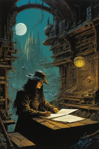 sci fiction illustration,scholar,clockmaker,watchmaker,heroic fantasy,investigator,book illustration,game illustration,paperwork,hamelin,night administrator,apothecary,the local administration of mastery,examining,bookkeeper,maelstrom,magistrate,prejmer,merchant,writing-book,Conceptual Art,Daily,Daily 09