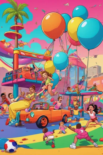 umbrella beach,car hop,seaside resort,summer beach umbrellas,delight island,amusement park,water park,kids illustration,beach goers,pink beach,dream beach,resort town,theme park,colorful city,colorful balloons,holiday complex,popeye village,children's background,beach buggy,cartoon car,Illustration,Vector,Vector 19